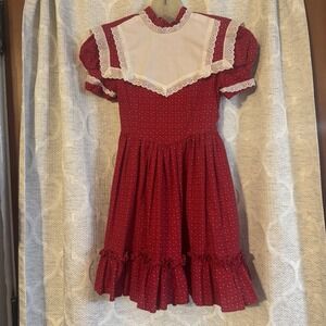 Vintage 90s Dress Girls Size‎ 6/8 Floral Ruffled Prairie Handmade Christmas